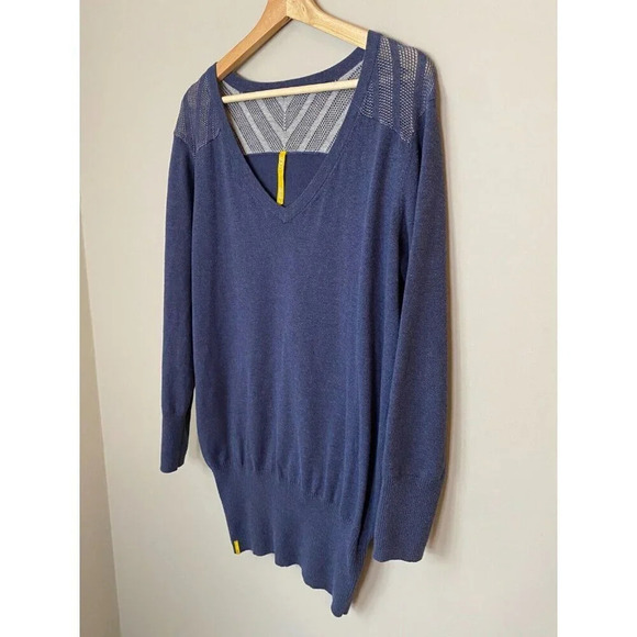 Lolë Lole Womens Sz Large Long Sleeve Mesh Knit V-Neck Navy Pullover Activewear - Picture 10 of 16